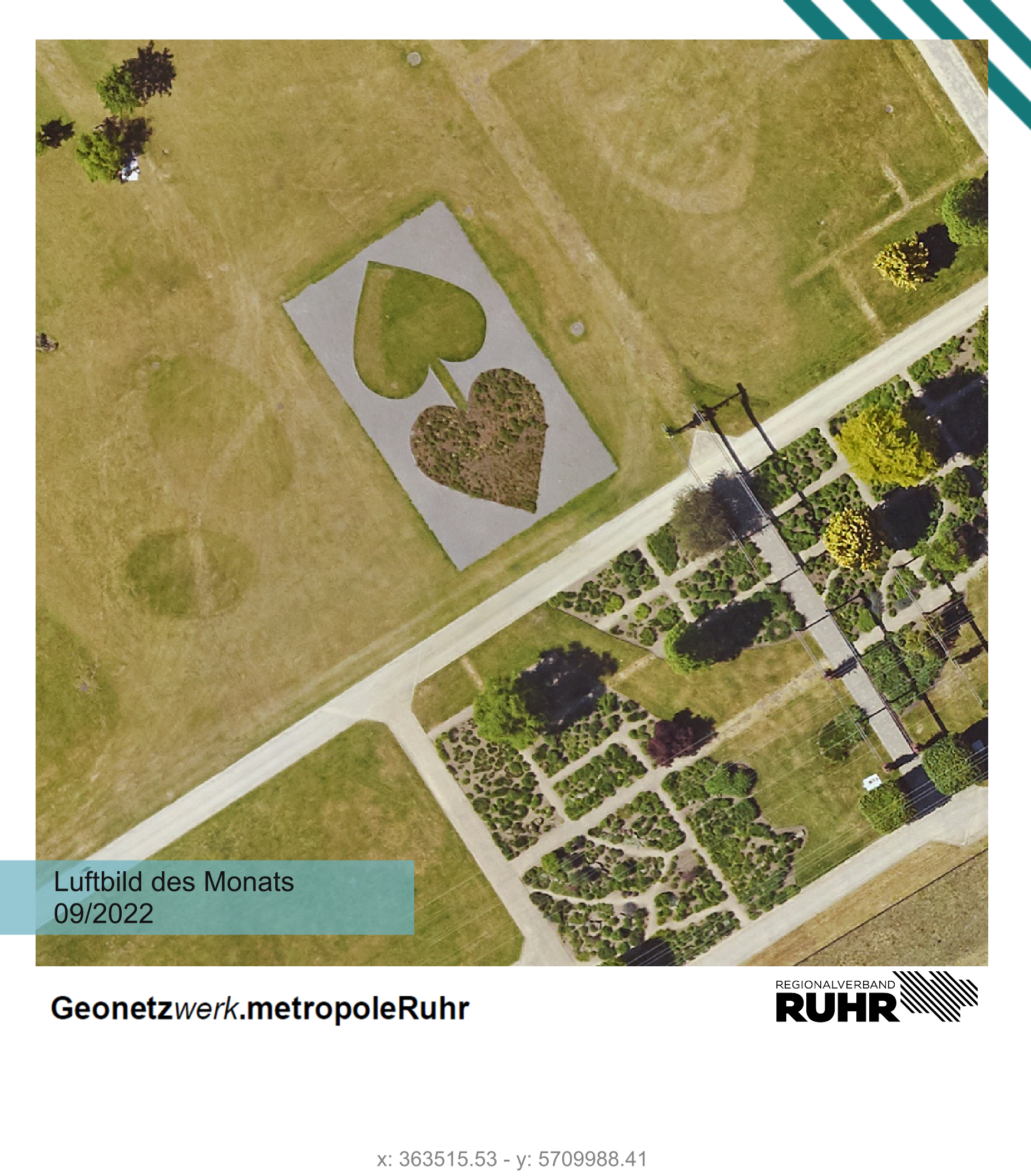 Luftbild des Monats September 2022 mit zwei Herzen im Nordsternpark Gelsenkirchen